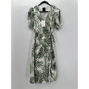 Alex Marie Ashlyn Wrap Palm Paradise Linen Blend Dress Palm‎ Print NEW